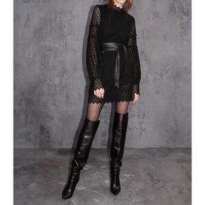 IRO Kara Black Lace Long Sleeve Mini Dress
